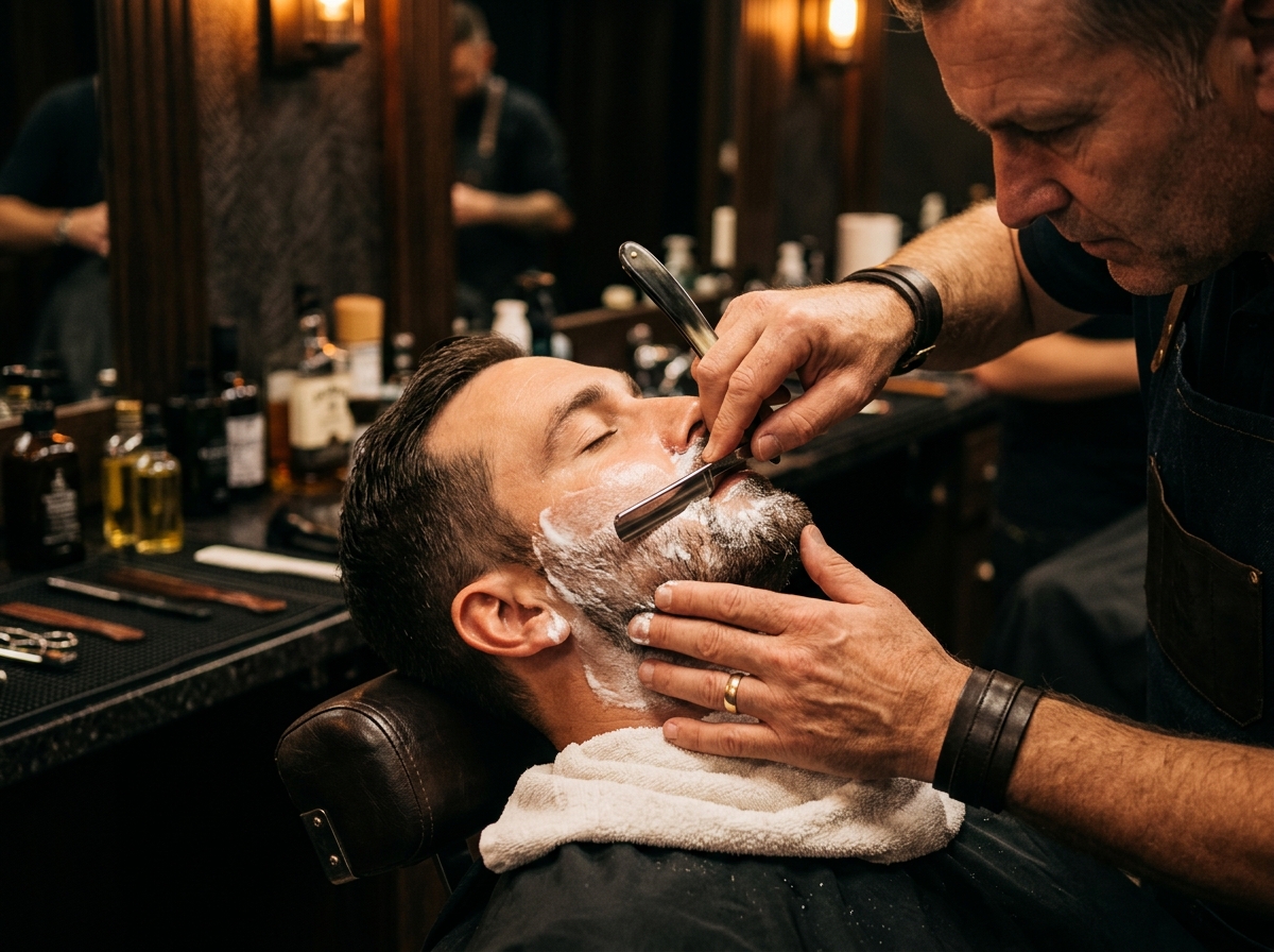 Barba terapia com toalha quente e navalhete