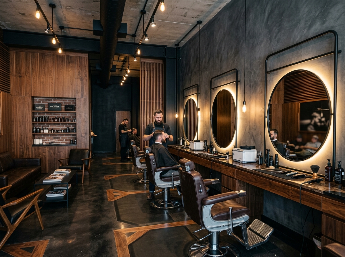 Ambiente moderno da Mustache Barbearia